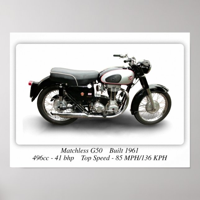 Matchlös G50 Byggt 1960-motorcykel - A3 Poster (Framsidan)