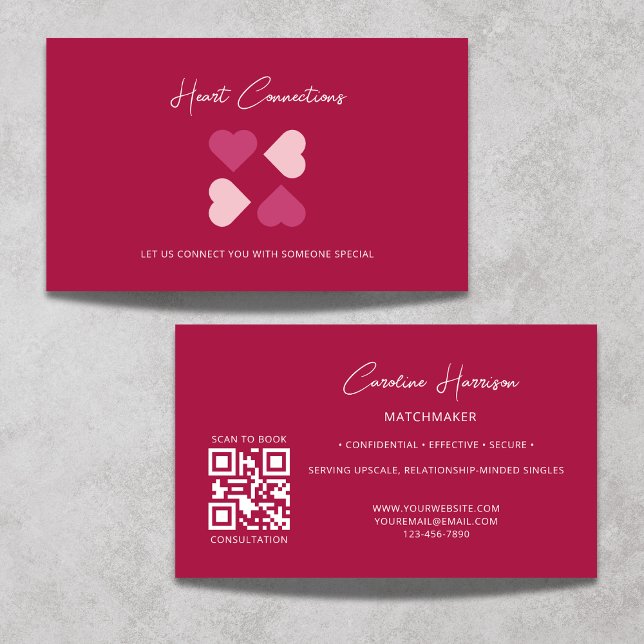 Matchmaker Dag Service QR Code Red Heart Modern Visitkort (Skapare uppladdad)
