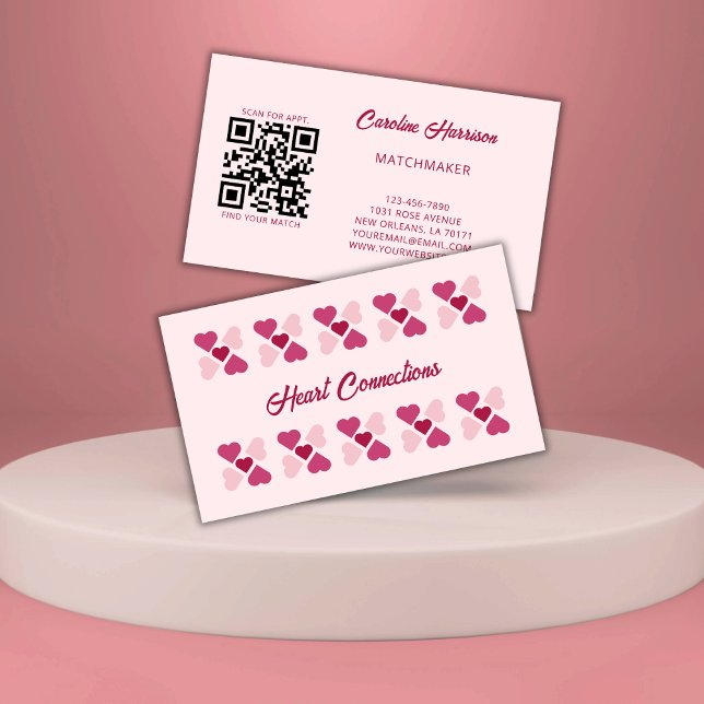 Matchmaker Dag Service Red Rosa Hearts QR-kod Visitkort (Skapare uppladdad)