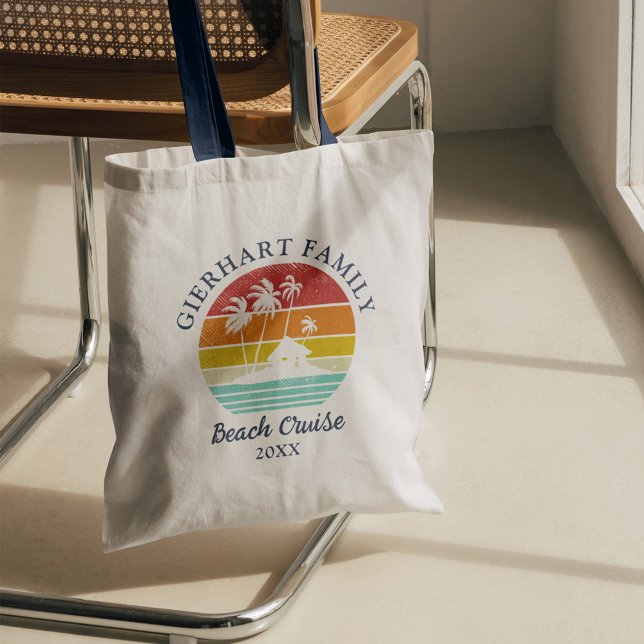 Matchning av byte för bussrabattfamilj tygkasse (Retro Family Reunion Beach Cruise Nautical Palm Trees Matching Custom Tote Bag)