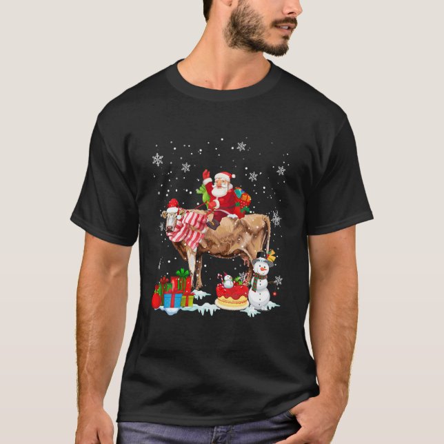 Matchning av familjen Santa Riding Cow jul Pajama T Shirt (Framsida)