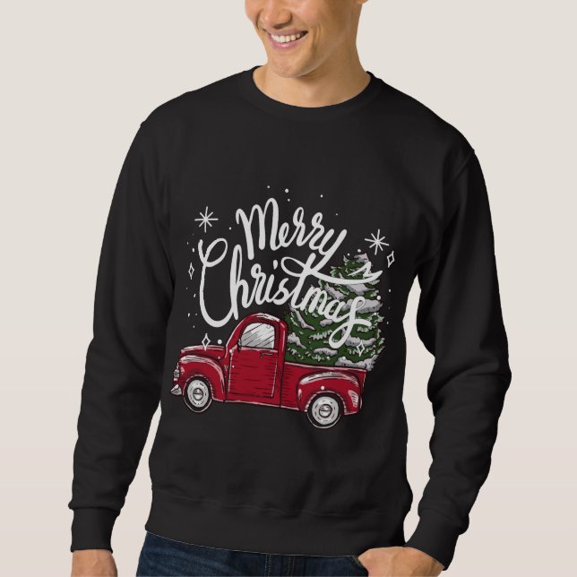Matchning av God jul Träd på röda Lastbil-bilarna Lång Ärmad Tröja (Framsida)