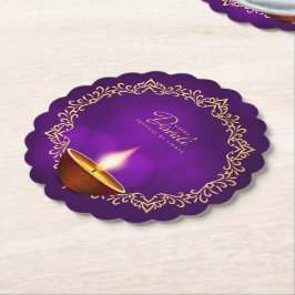 Matchning av Lycklig Diwali Lila Scalloped Round Underlägg Papper