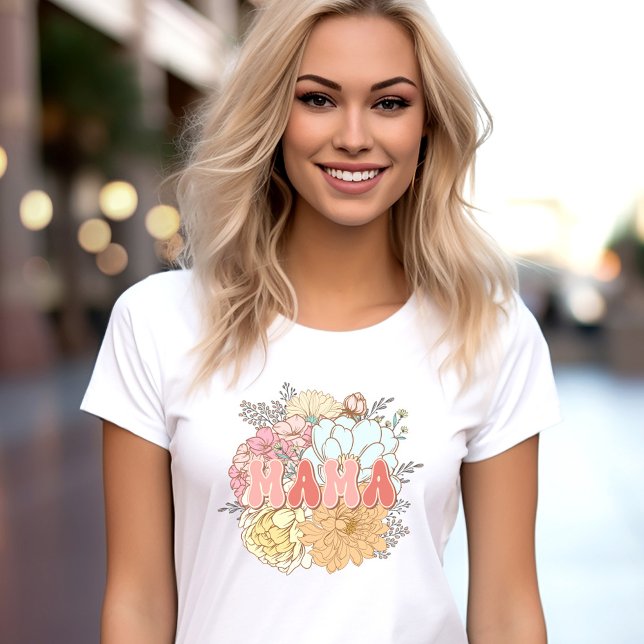 Matchning av Mamma Nya Mamma Mini Retro Flowers T Shirt (Matching Mom New Mama Mini Retro Flowers T-Shirt)