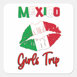 Matchning av Mexico Lip Flagga Girls Resa Group Fyrkantigt Klistermärke