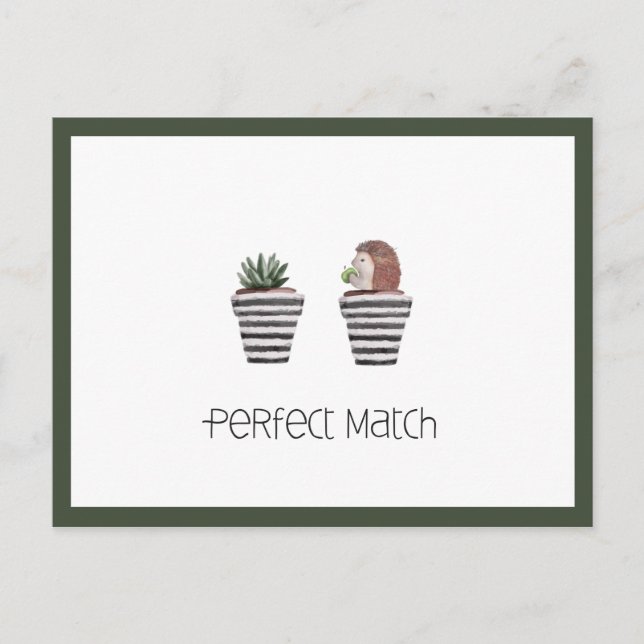 Matchning av perfekt | Cute Hedgehog & Cactus Kärl Vykort (Framsida)