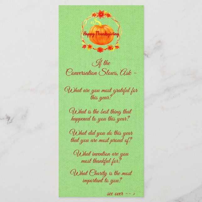 Matchning av Thanksgiving Pumpkin-konversationssta Meny (Framsida)