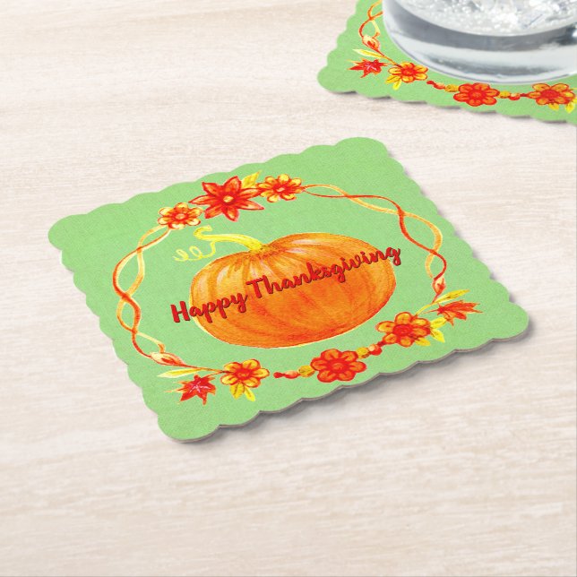 Matchning av Thanksgiving vattenfärgspumpkin på Gr Underlägg Papper (Vinklad)