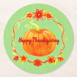 Matchning av Thanksgiving vattenfärgspumpkin på Gr Underlägg Papper Rund