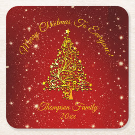 Matchning Ställ in jul Red Guld Träd Stars Namn Sq Underlägg Papper Kvadrat