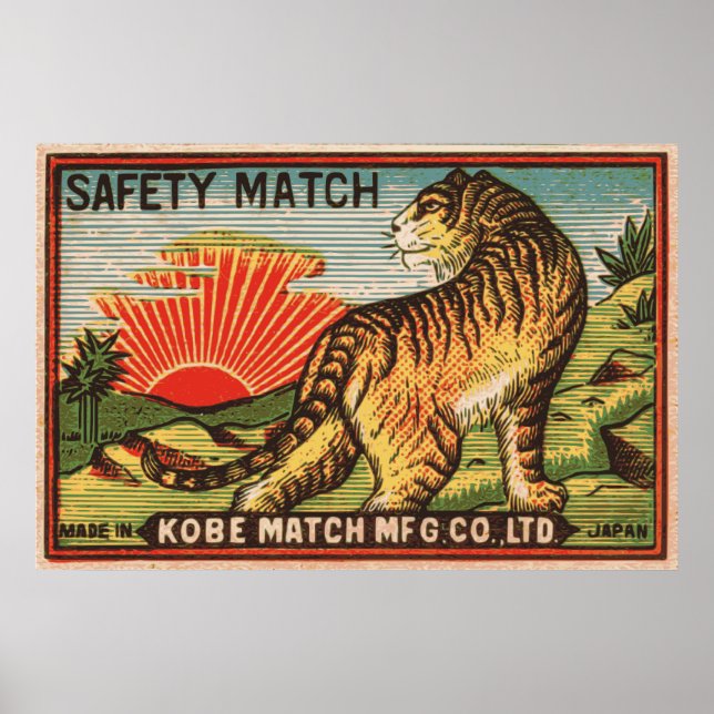 Matchningsetikett för vintage - Tiger Poster (Framsidan)