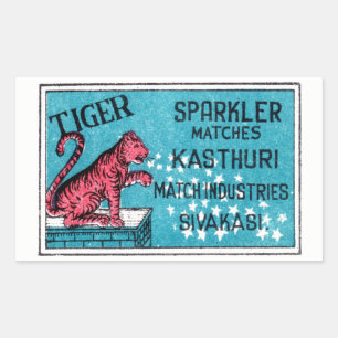 Matchningsetikett för vintage - Ttigerminiatyrdiag Rektangulärt Klistermärke