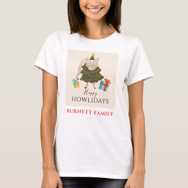 Matchningsfamiljen Lycklig Howlidays God jul T Shirt (Framsida)
