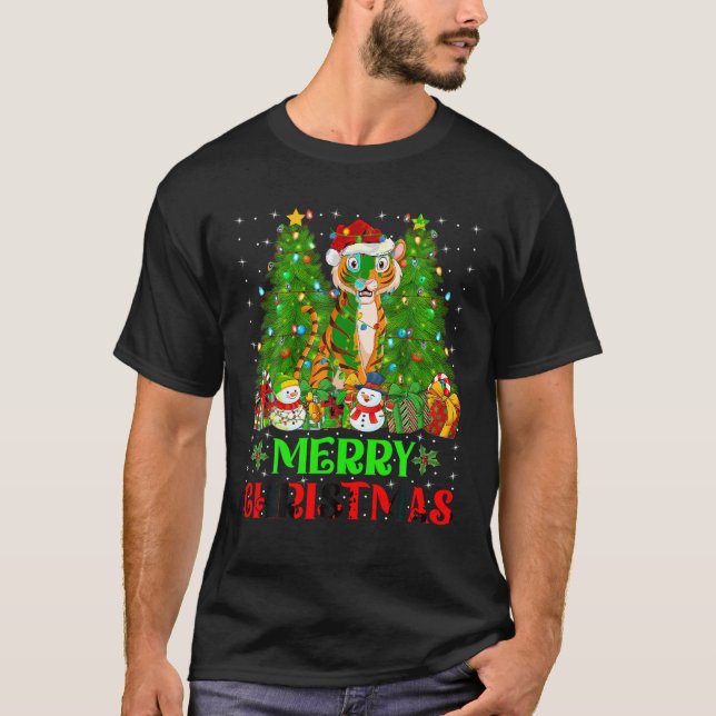 Matchningsfamiljen Santa Santa Julgran Ljus T Shirt (Framsida)