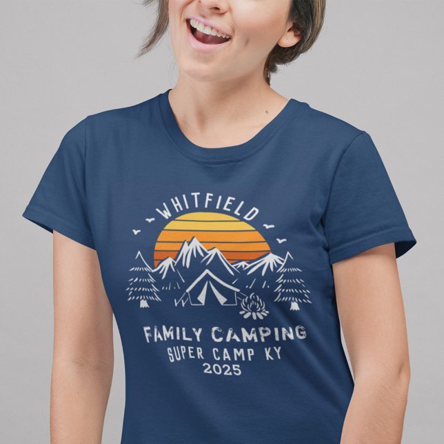 Matchningskampanj för matchning av anpassningsbar- t shirt (Family Camping Retro Matching T-Shirt Navy Blue)