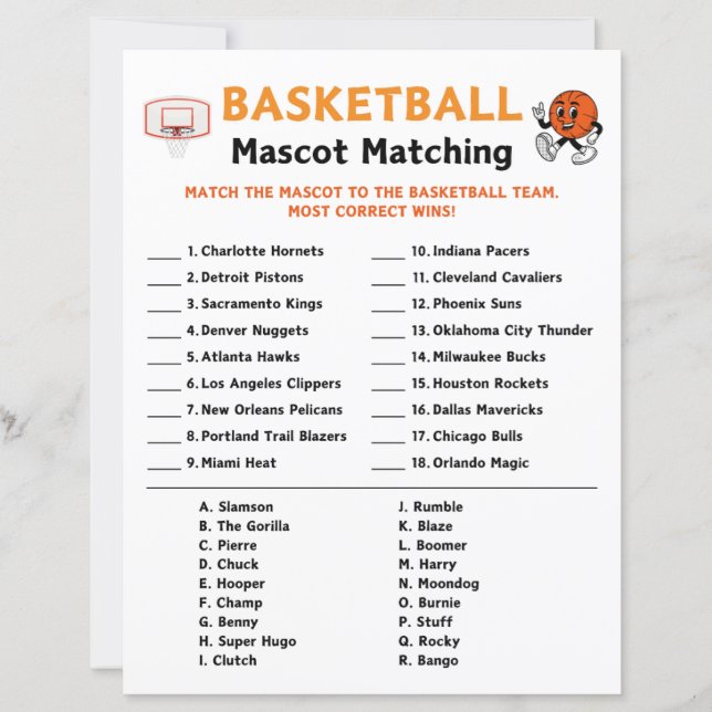 Matchningsspel för basket Mascot (Framsida)