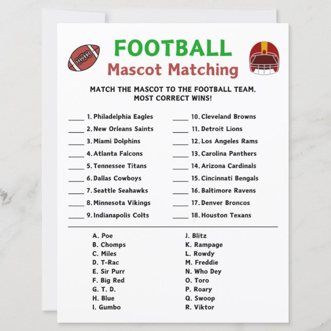 Matchningsspel för fotboll (Framsida)