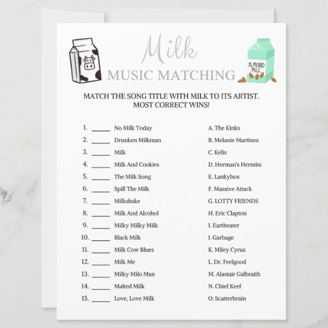 Matchningsspel för mjölk Music (Framsida)