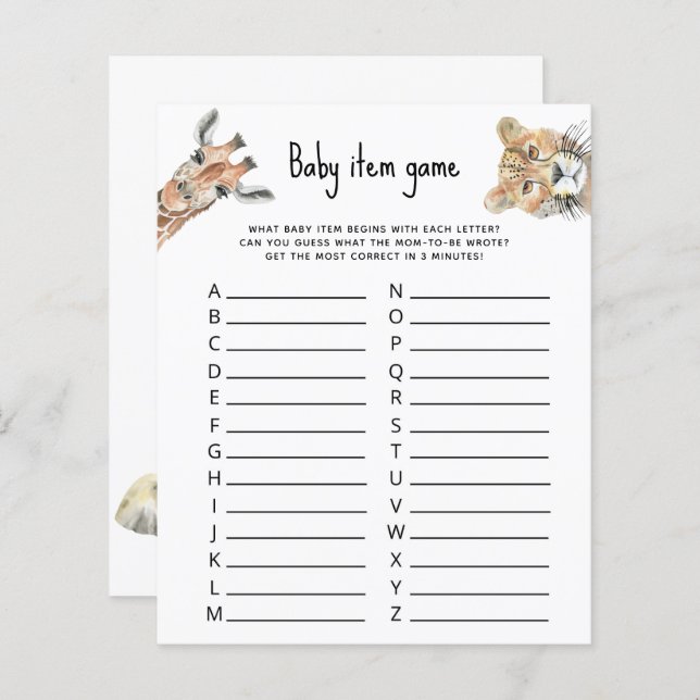 Matchspel i baby - babydusch för Safari-djur (Fram/baksida)