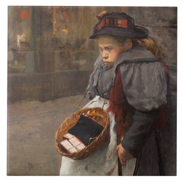 Matchstick Girl Poor Street Urchin Urban Fattigdom Kakelplatta (Framsidan)