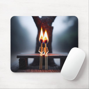 Matchstick par på en bänk med flamma musmatta