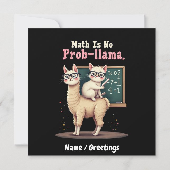 Matematik är ingen prob-llama-Roligt och Cute Math Inbjudningar (Framsida)