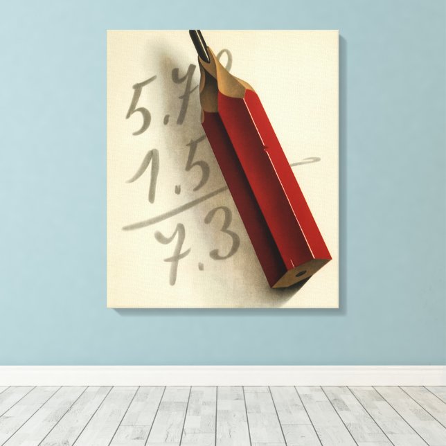 Matematikekvation med röd penna, Vintage affärsbil Canvastryck (Insitu (trägolv))
