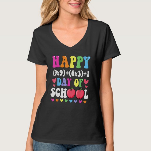 Matematikformeln Lycklig 100 skoldagar 100 dagar M T Shirt (Framsida)