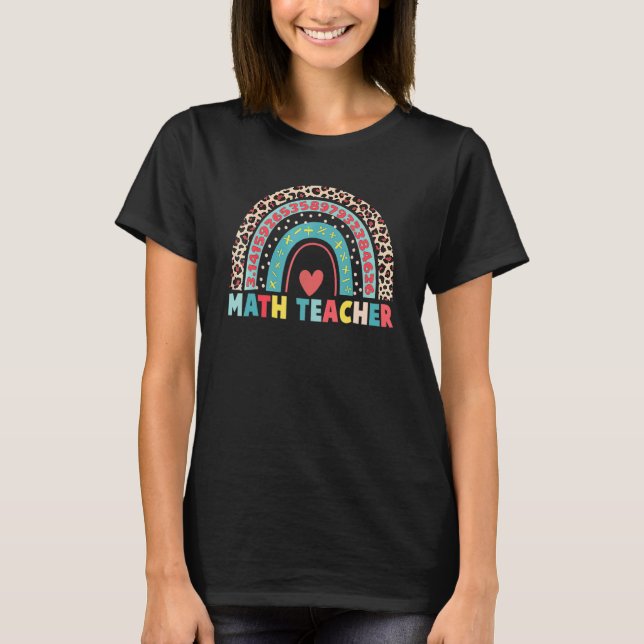 Matematiklärare med leopard Regnbågdesign T Shirt (Framsida)