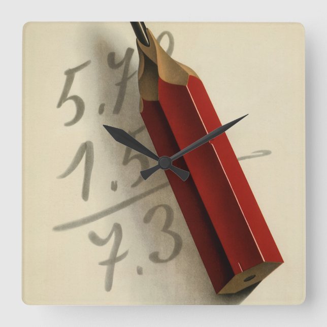Matematisk ekvation med rött blyertspenna, Vintage Fyrkantig Klocka (Framsida)