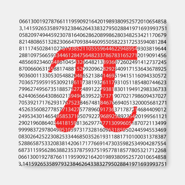 Matematisk symbol med ursprungligt rött nummer pi  magnet (Framsidan)