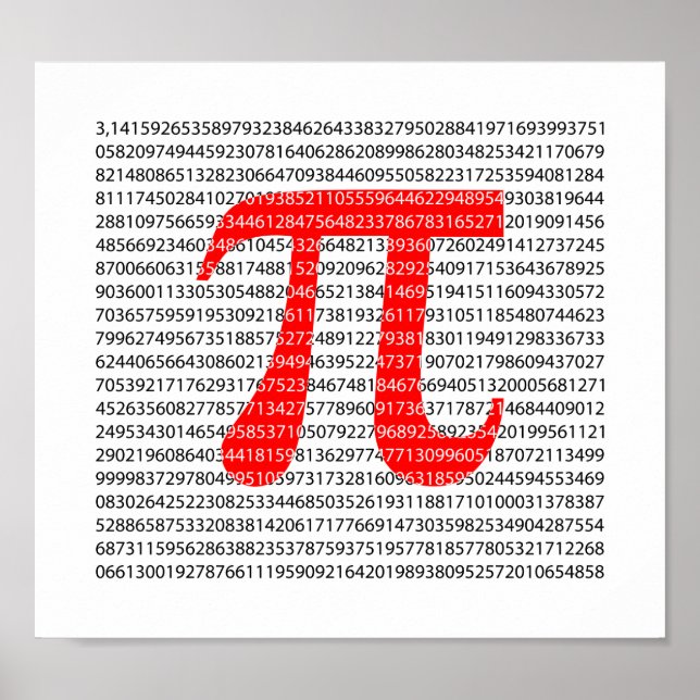 Matematisk symbol med ursprungligt rött nummer pi  poster (Framsidan)