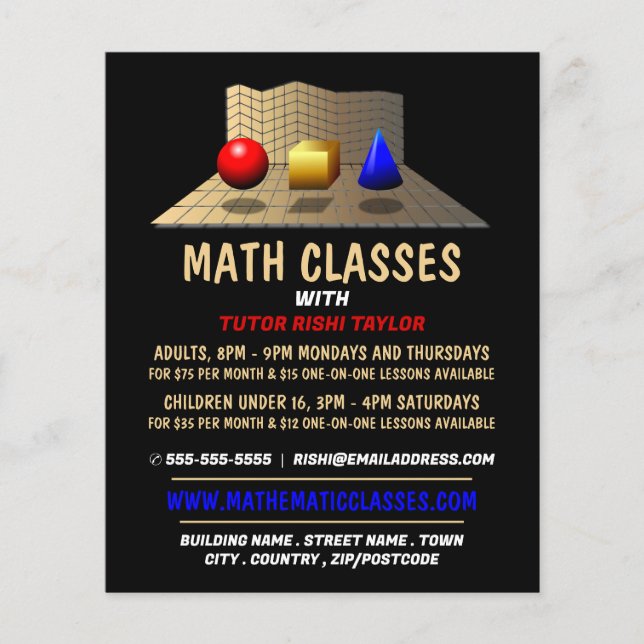 Matematiska former, reklam för matematiska klasser flygblad (Framsidan)