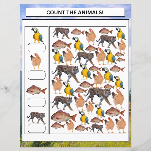 Matematiskt kalkylblad Antal djur och Fordon-barn (Framsida)