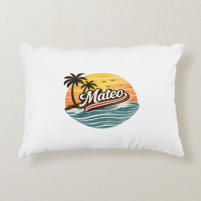 Mateo Retro Solnedgång Namn Design Prydnadskudde (Framsidan)
