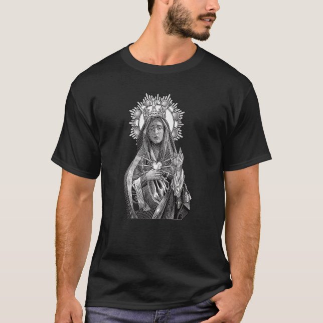Mater Dolorosa Vår Dam av Sorrows Virgin Mary Cat T Shirt (Framsida)