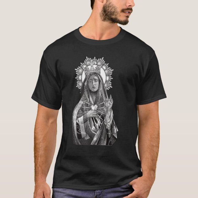 Mater Dolorosa Vår Dam av Sorrows Virgin Mary Cat T Shirt (Framsida)