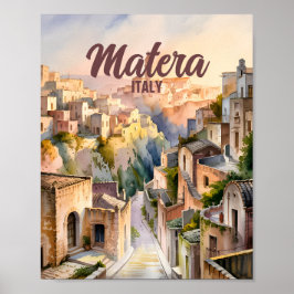 Matera Italien Sassi Personlig Akvarell Vintage Poster