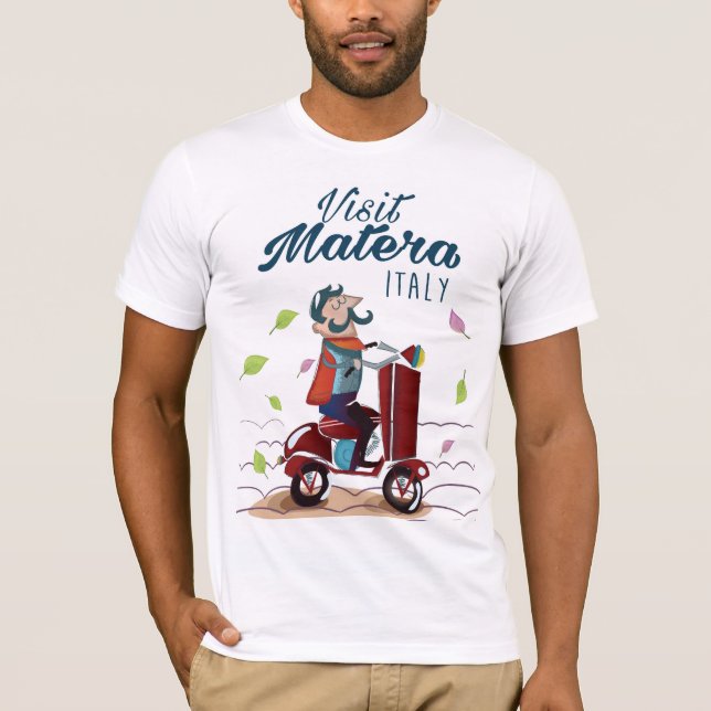 Matera Italien Tecknad skoter resa tryck Tee (Framsida)