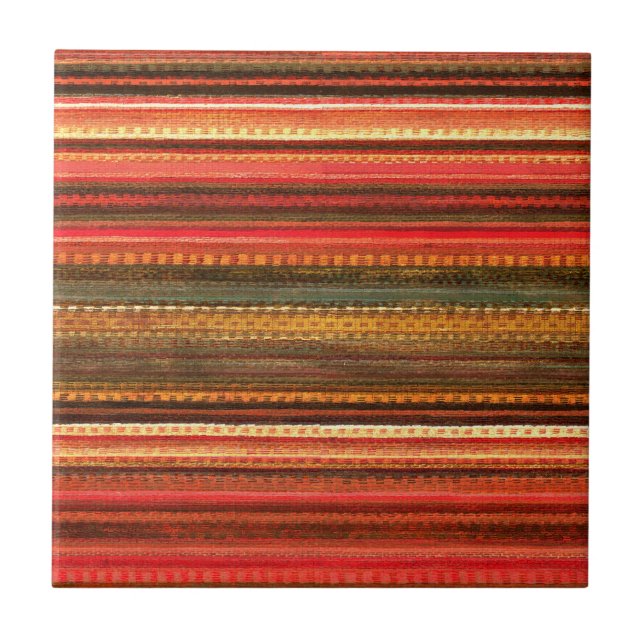 Material Textil Ränder Röd Orange och Grön Kakelplatta (Framsidan)