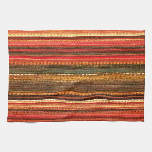 Material Textil Ränder Röd Orange och Grön Kökshandduk (Horisontell)
