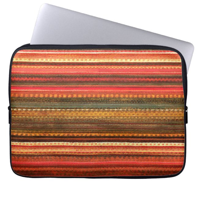Material Textil Ränder Röd Orange och Grön Laptop Fodral (Framsidan)