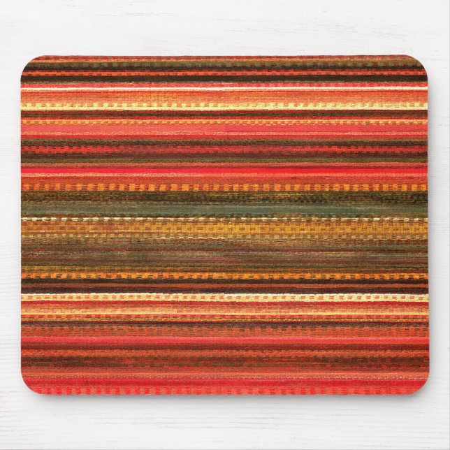 Material Textil Ränder Röd Orange och Grön Musmatta (Framsidan)