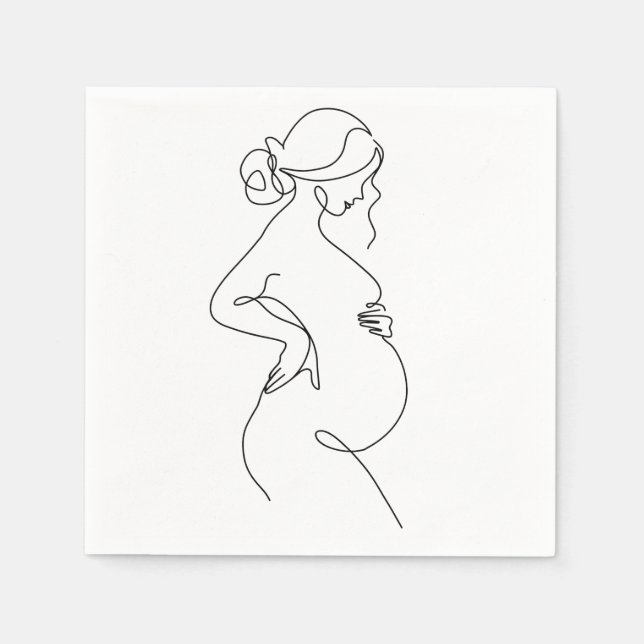 Maternal Elegance: Pregnant Women Line Art Pappersservett (Framsidan)