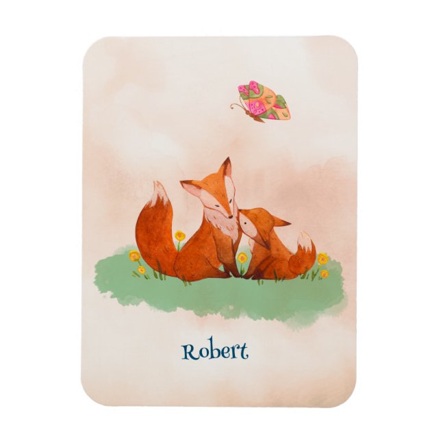 Maternal kärlek mellan en mor räv och hennes unge magnet (Vertikal)