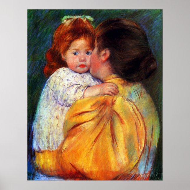 Maternal Kiss 1896 av Mary Stevenson Cassatt Poster (Framsidan)