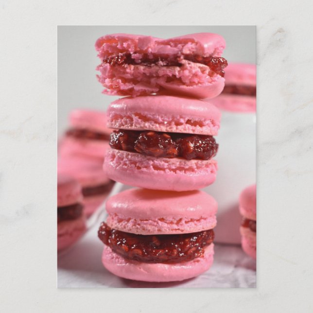 Matfoto Raspberry Sylt Macaron Stack Vykort (Framsida)