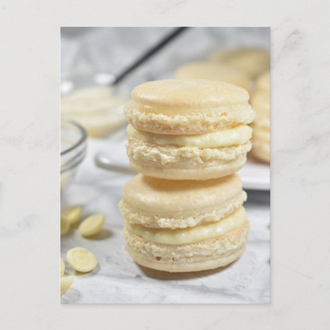 Matfotokokokonut Vit choklad Macaron Vykort (Framsida)