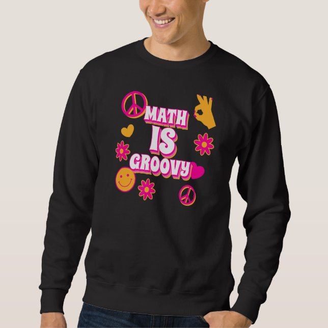 Math är Groovy Cute Retro Math Teacher Lång Ärmad Tröja (Framsida)