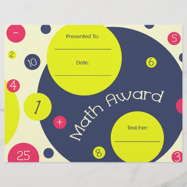 Math Award Student certifikat - Rosa Gult Blue (Framsida)